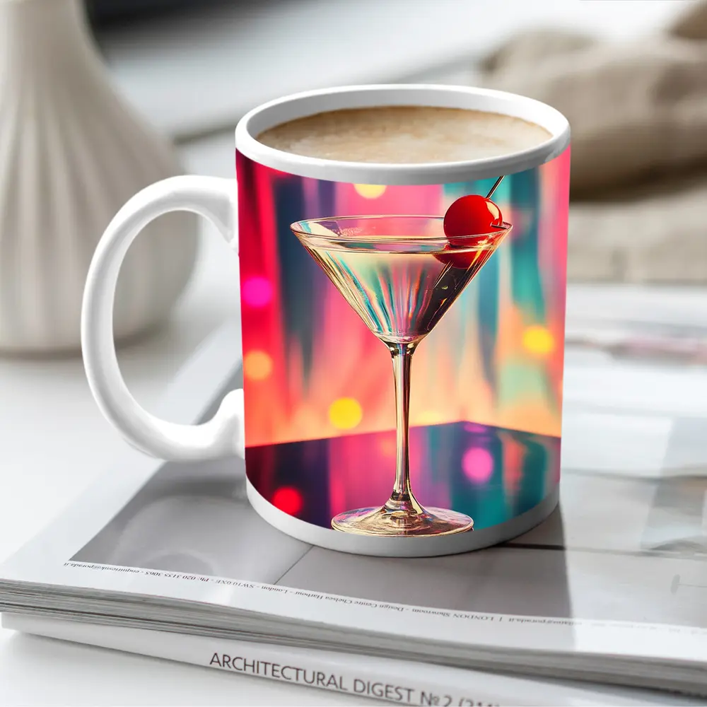 Martini Glass Cherry Colorful Bokeh Bar – Mugs