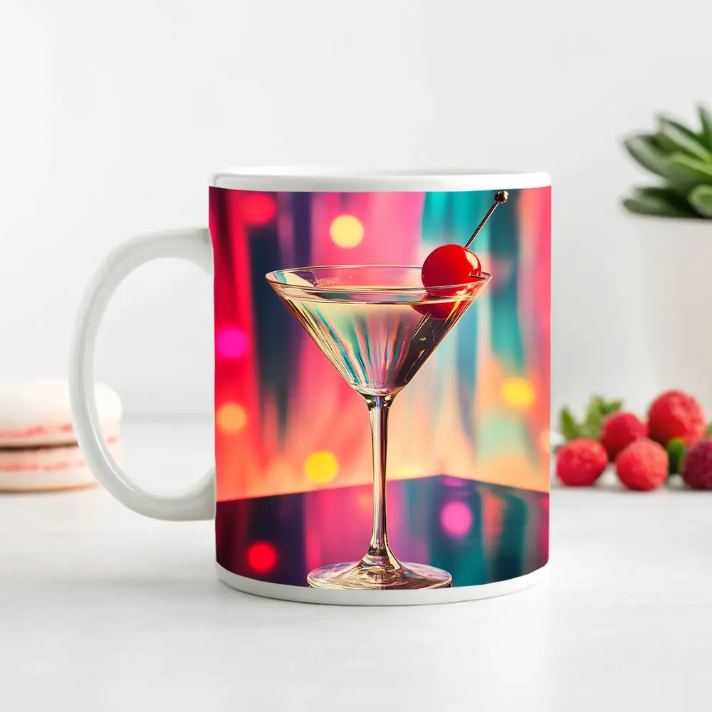 Martini Glass Cherry Colorful Bokeh Bar – Mugs