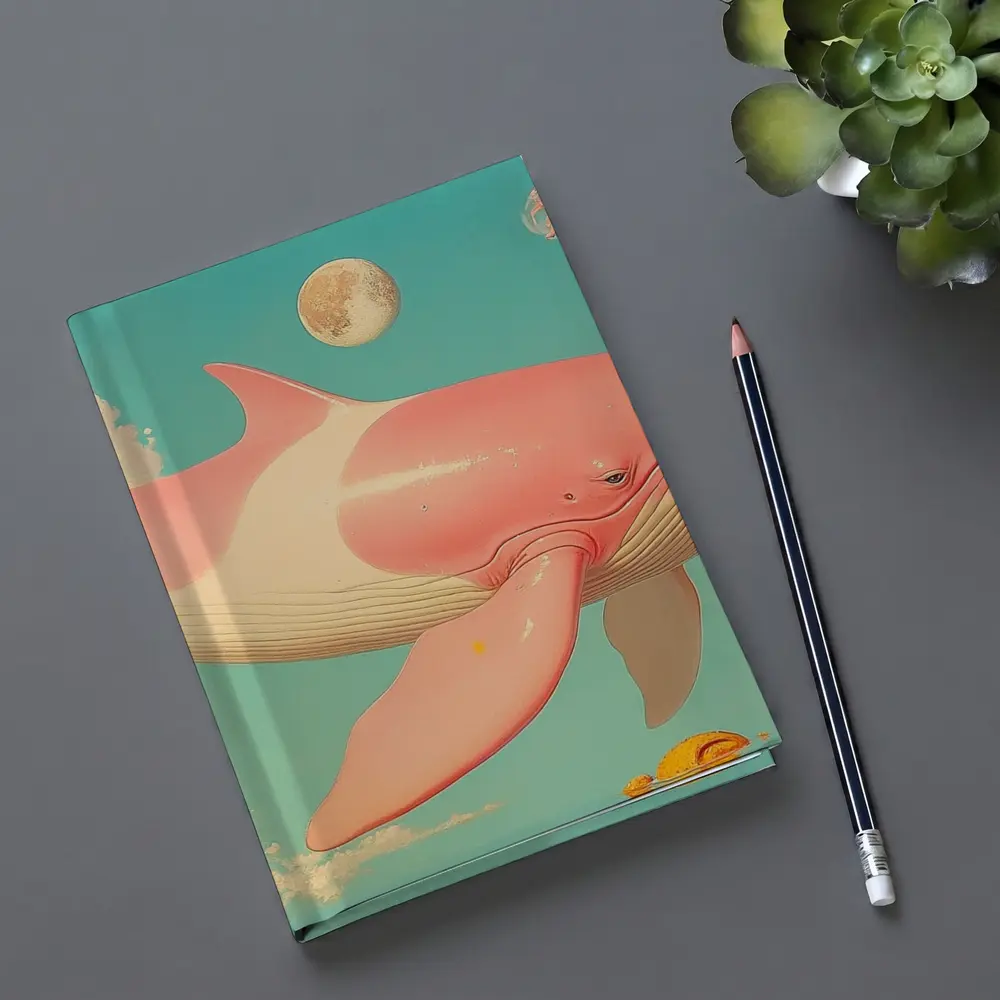 Pink Whale Flying Through Dreamy Sky – Notebooks
