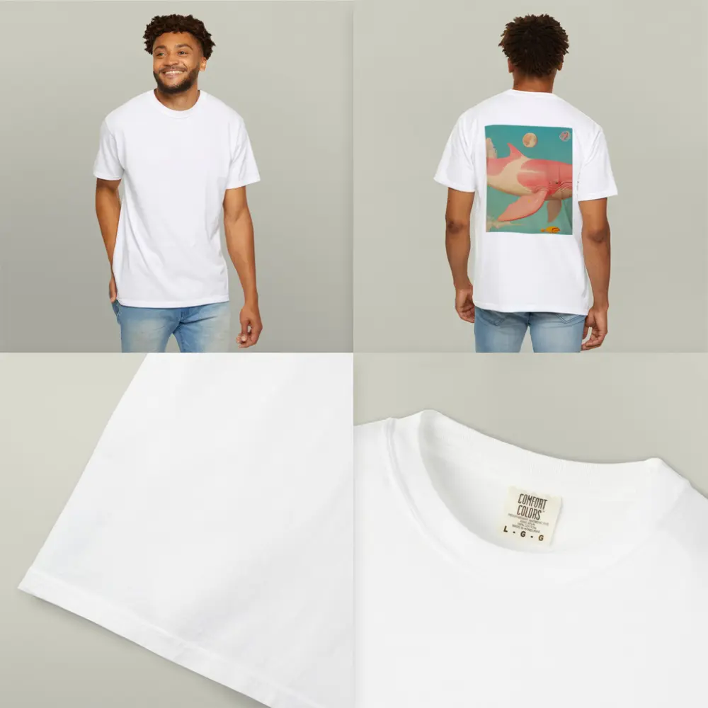 Pink Whale Flying Through Dreamy Sky – T-Shirts