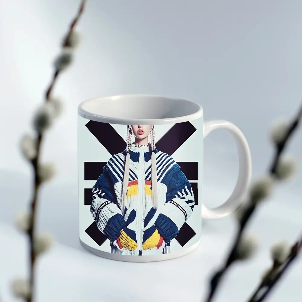 Asian Woman Bold Graphic Cross Background – Mugs