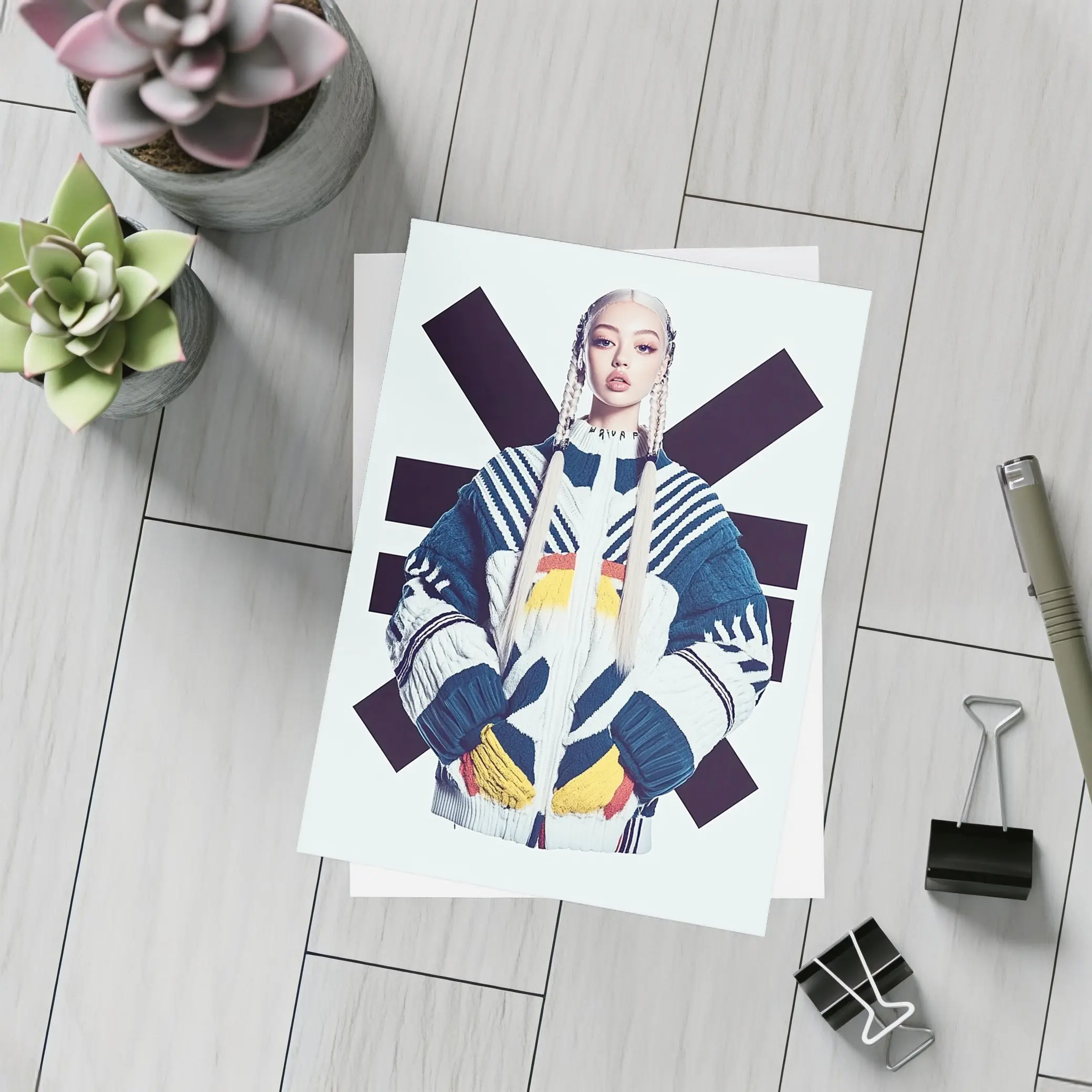 Asian Woman Bold Graphic Cross Background – Postcards