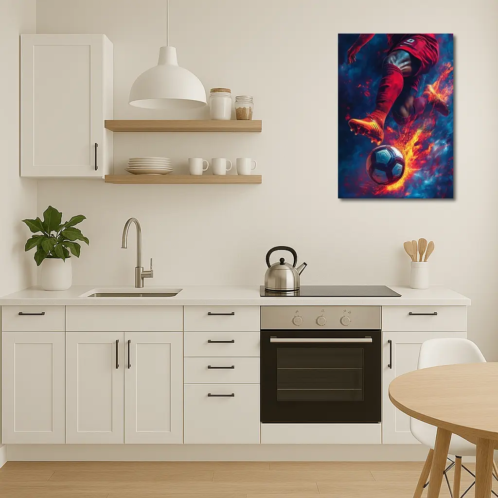 Soccer Player Kicking Ball Fire Art – Wall Art