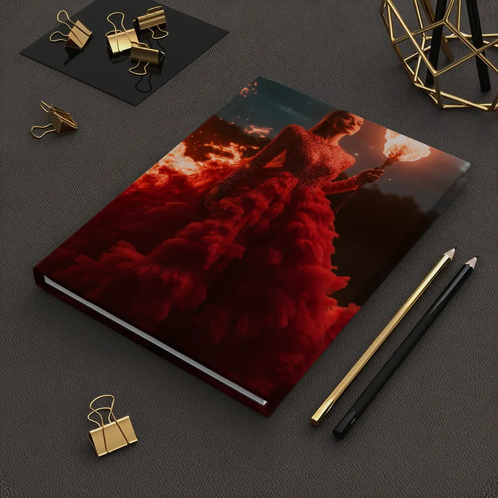 Woman Red Gown Holding Fire Torch – Notebooks
