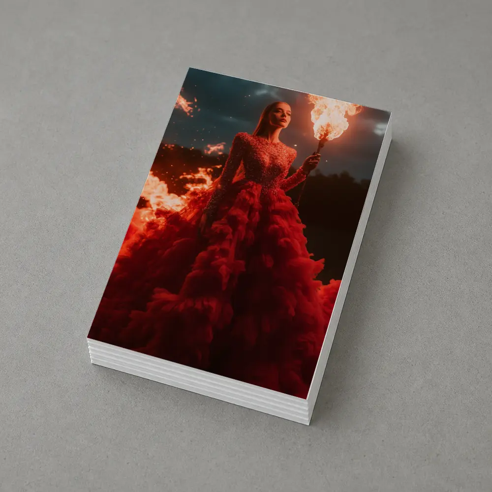 Woman Red Gown Holding Fire Torch – Postcards