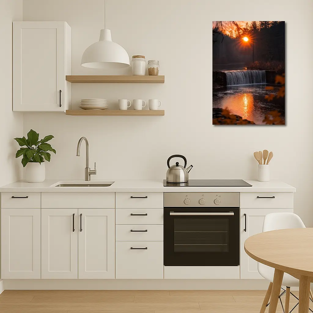 Waterfall Sunset Glow Autumn Forest Reflection – Wall Art