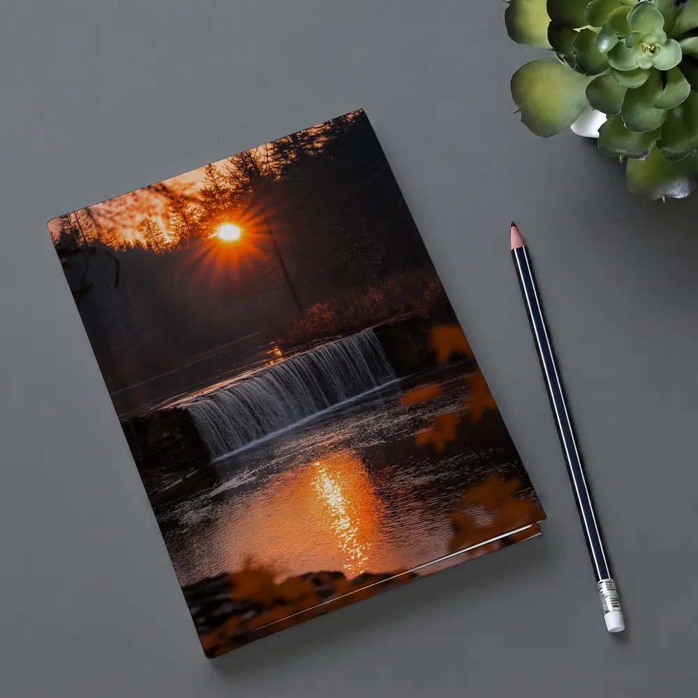 Waterfall Sunset Glow Autumn Forest Reflection – Notebooks