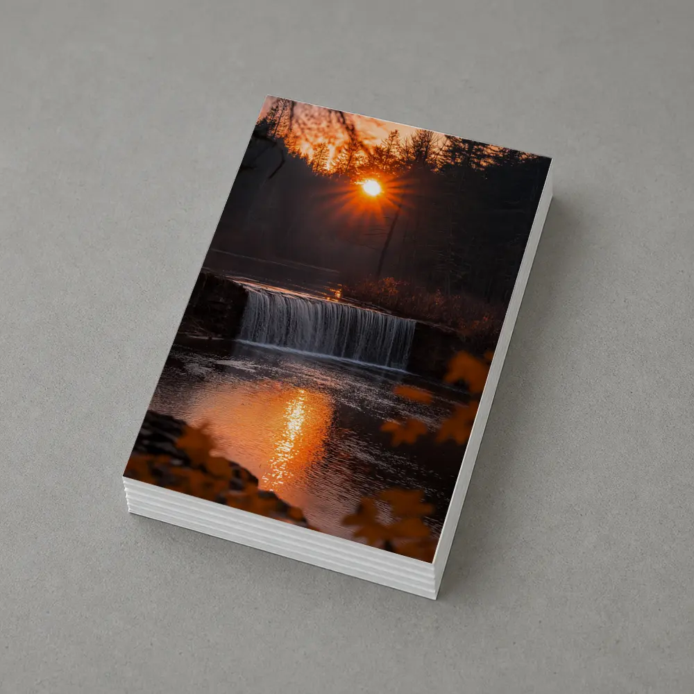 Waterfall Sunset Glow Autumn Forest Reflection – Postcards