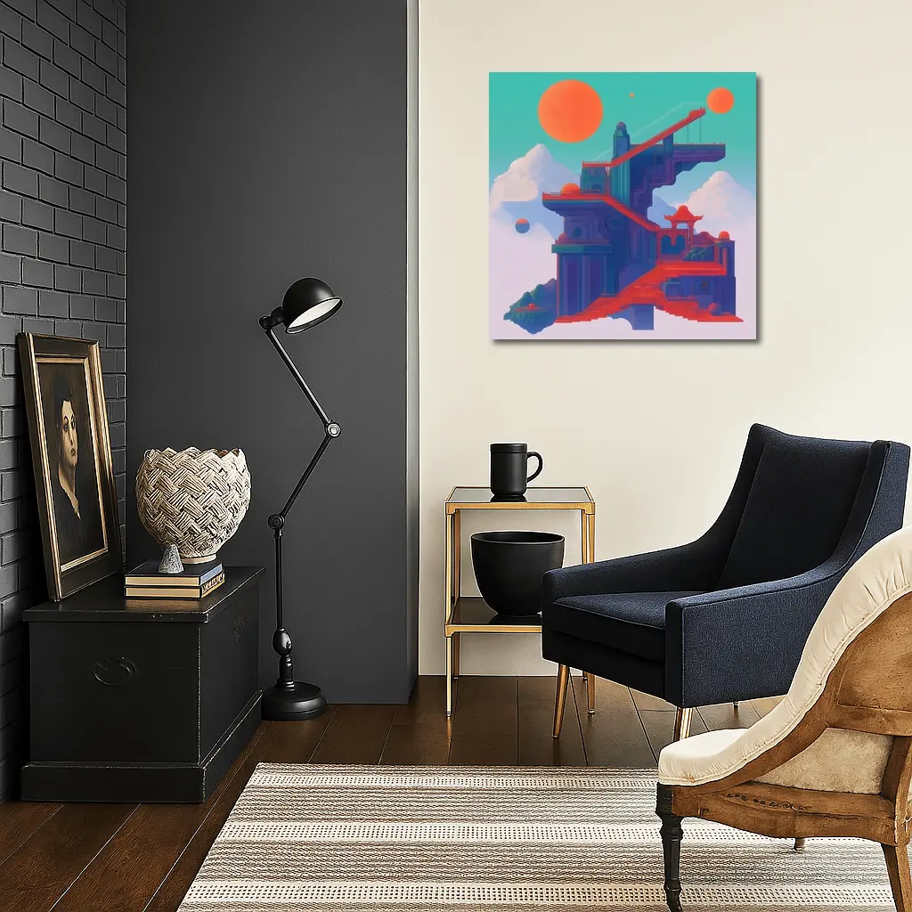 Surreal Asian Temple Floating Above Clouds – Wall Art