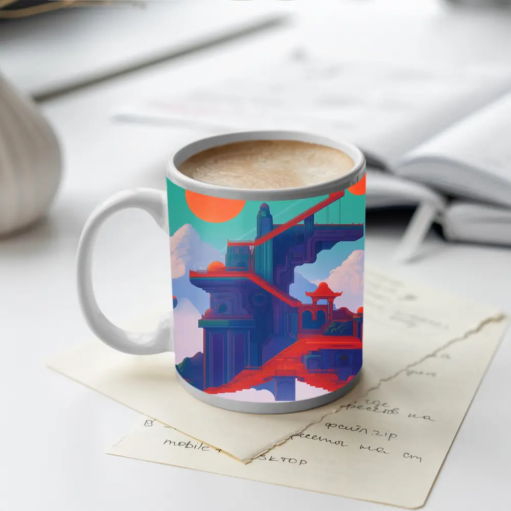 Surreal Asian Temple Floating Above Clouds – Mugs