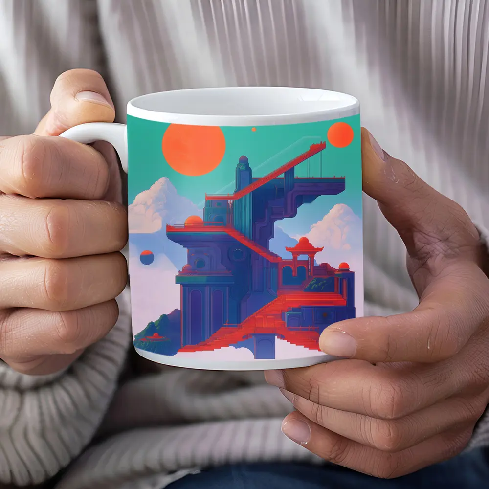 Surreal Asian Temple Floating Above Clouds – Mugs