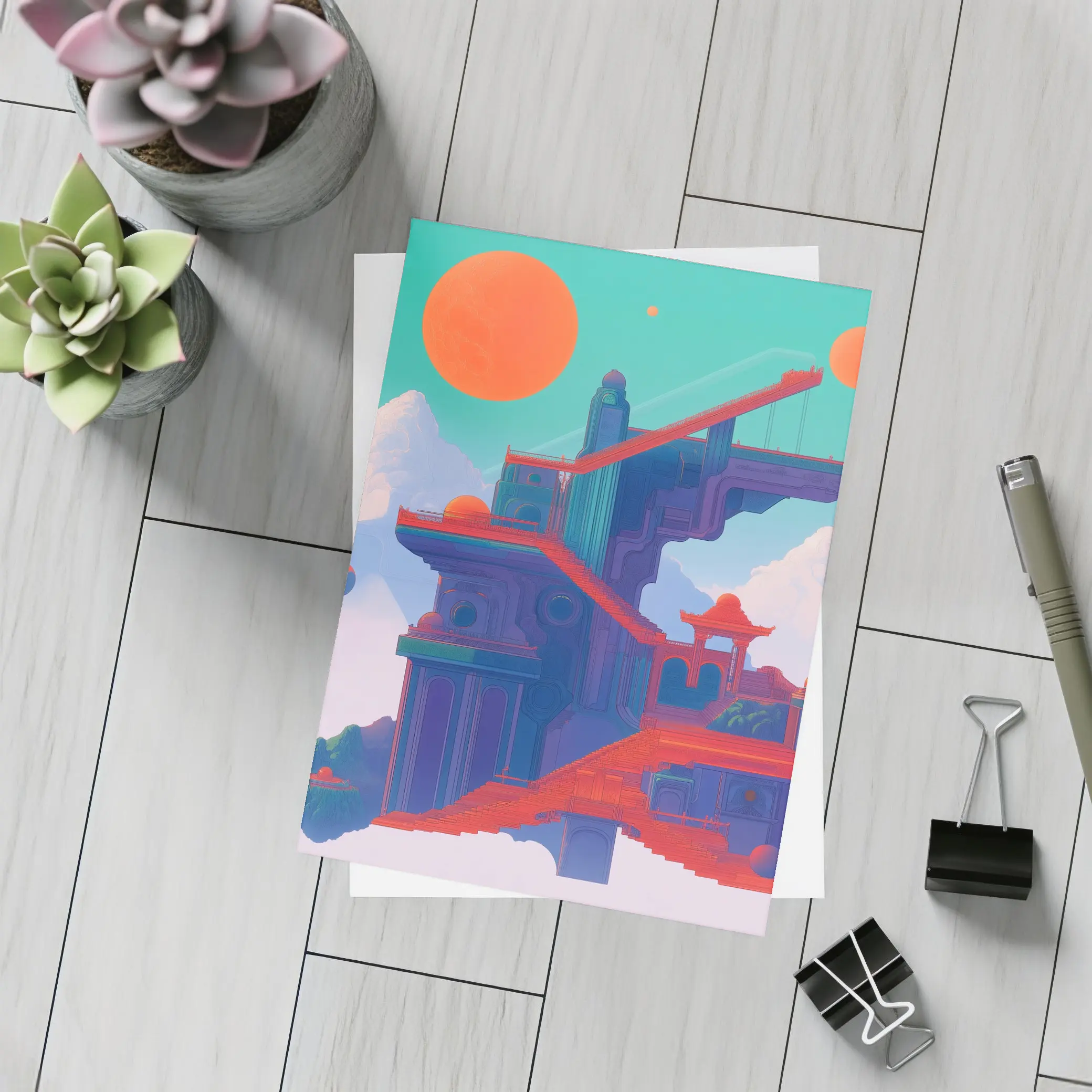 Surreal Asian Temple Floating Above Clouds – Postcards