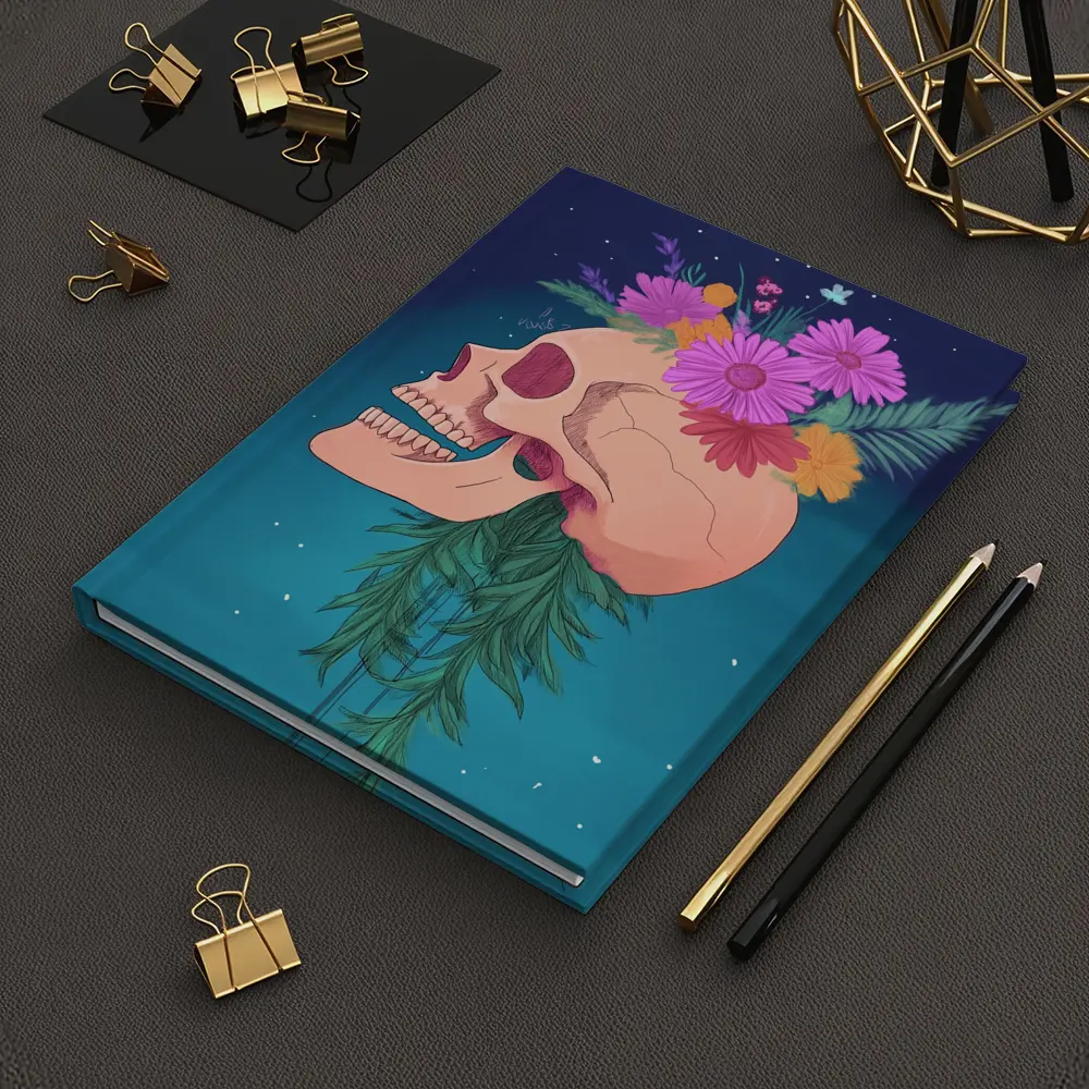 Floral Skull With Pink Flowers Teal Background – Notebooks