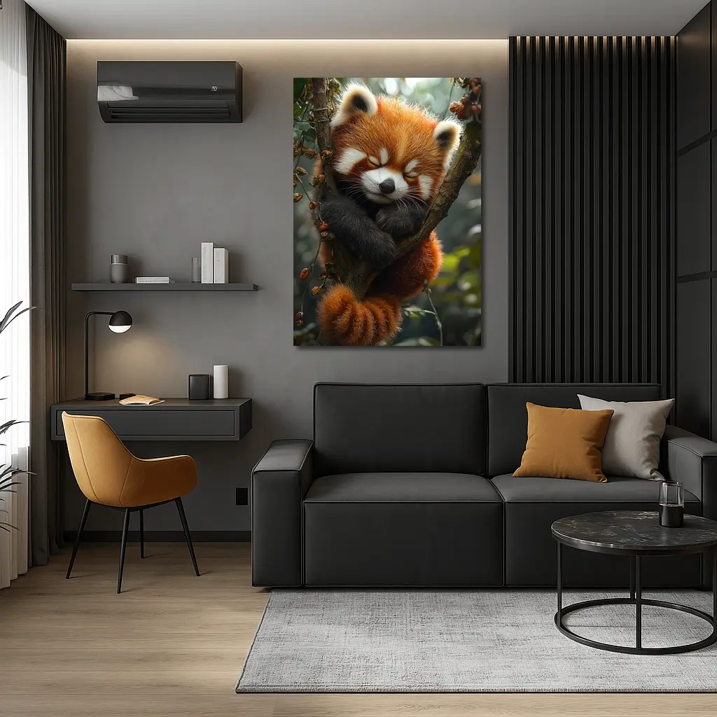 Red Panda Sleeping on Forest Tree Branch – Wall Art