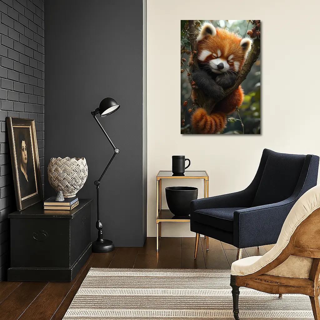 Red Panda Sleeping on Forest Tree Branch – Wall Art