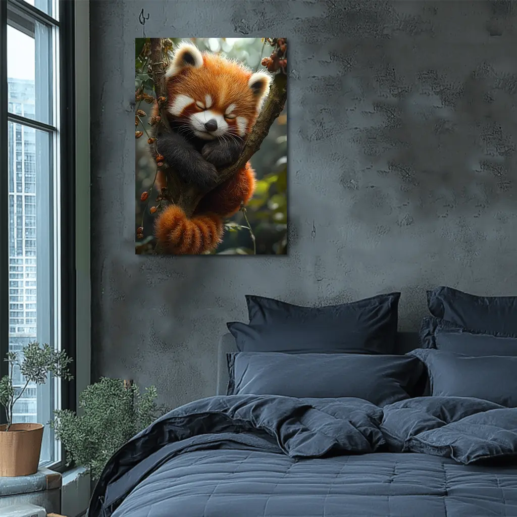 Red Panda Sleeping on Forest Tree Branch – Wall Art