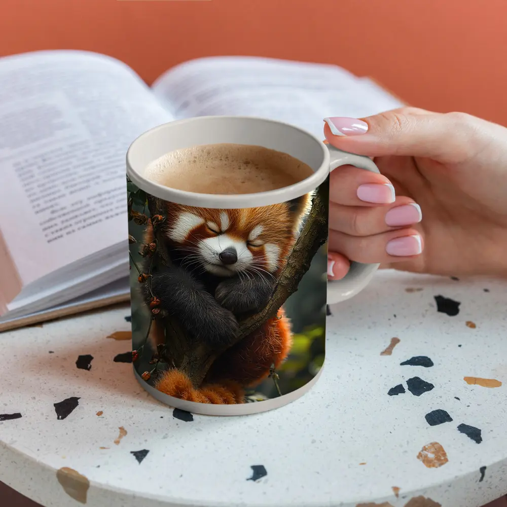 Red Panda Sleeping on Forest Tree Branch – Mugs