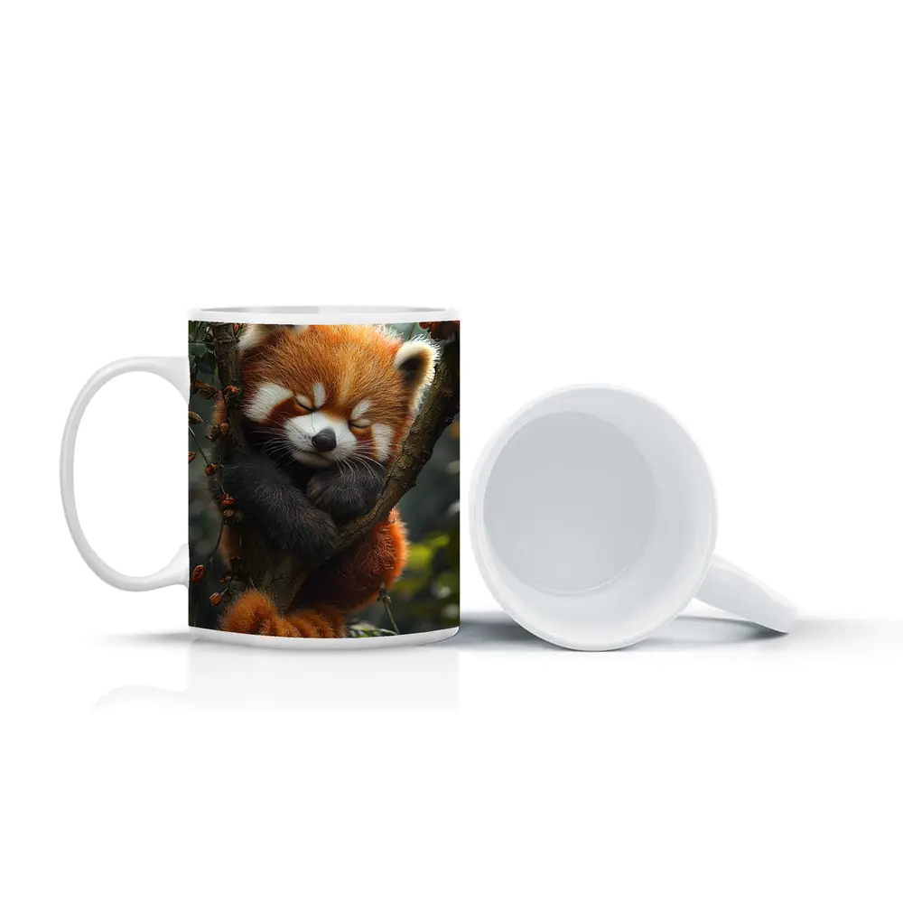 Red Panda Sleeping on Forest Tree Branch – Mugs