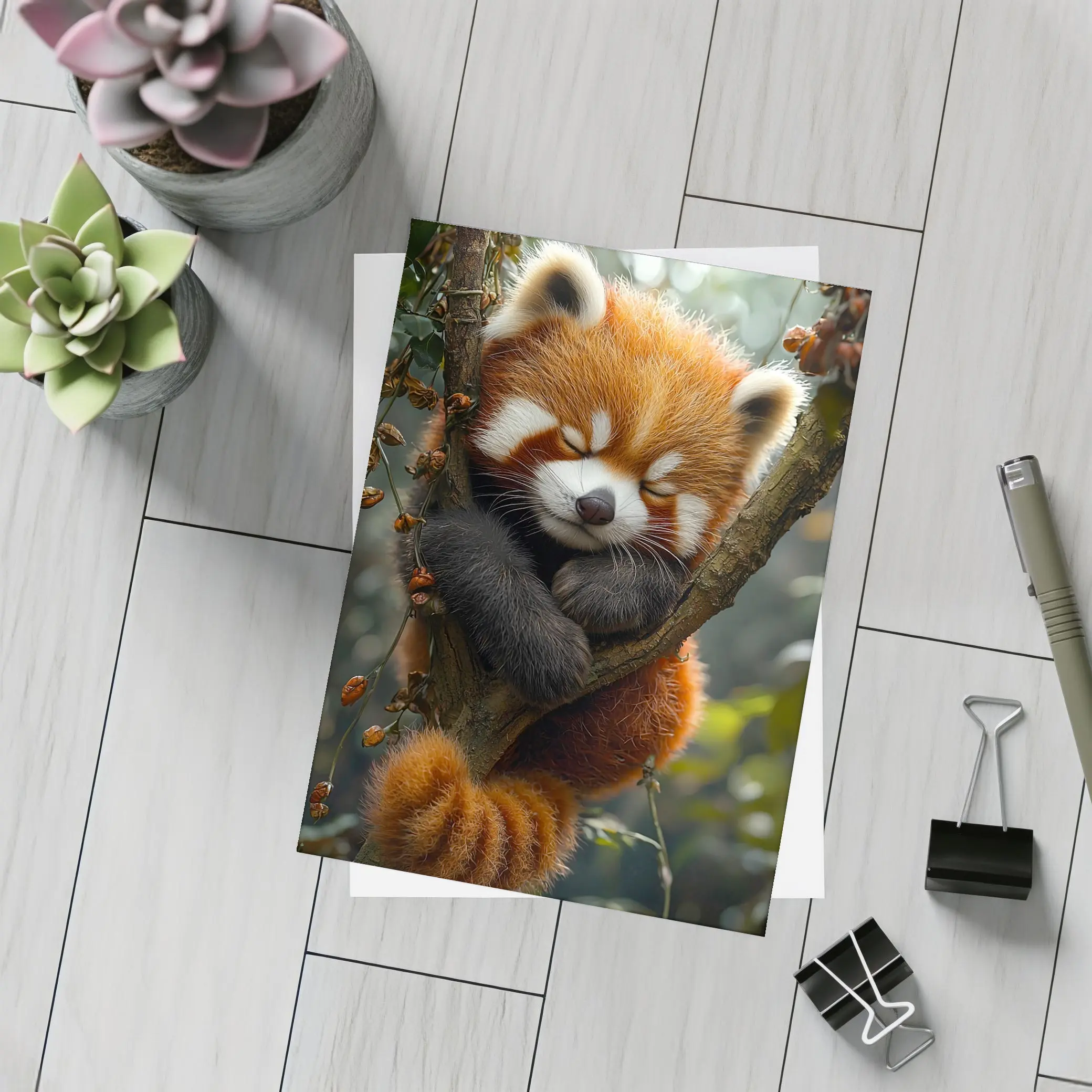 Red Panda Sleeping on Forest Tree Branch – Postcards