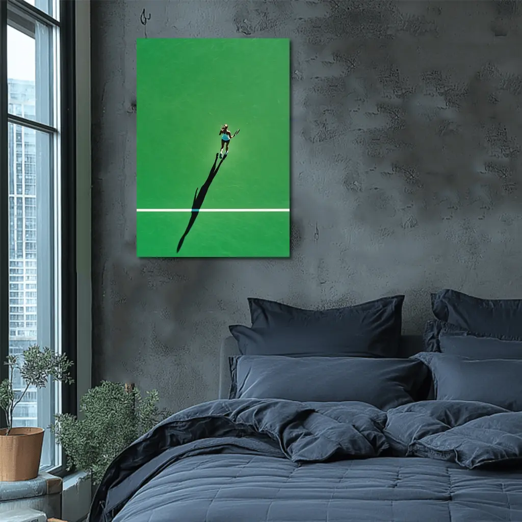Tennis Player Aerial View Green Court – Wall Art