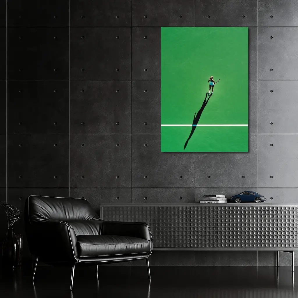 Tennis Player Aerial View Green Court – Wall Art