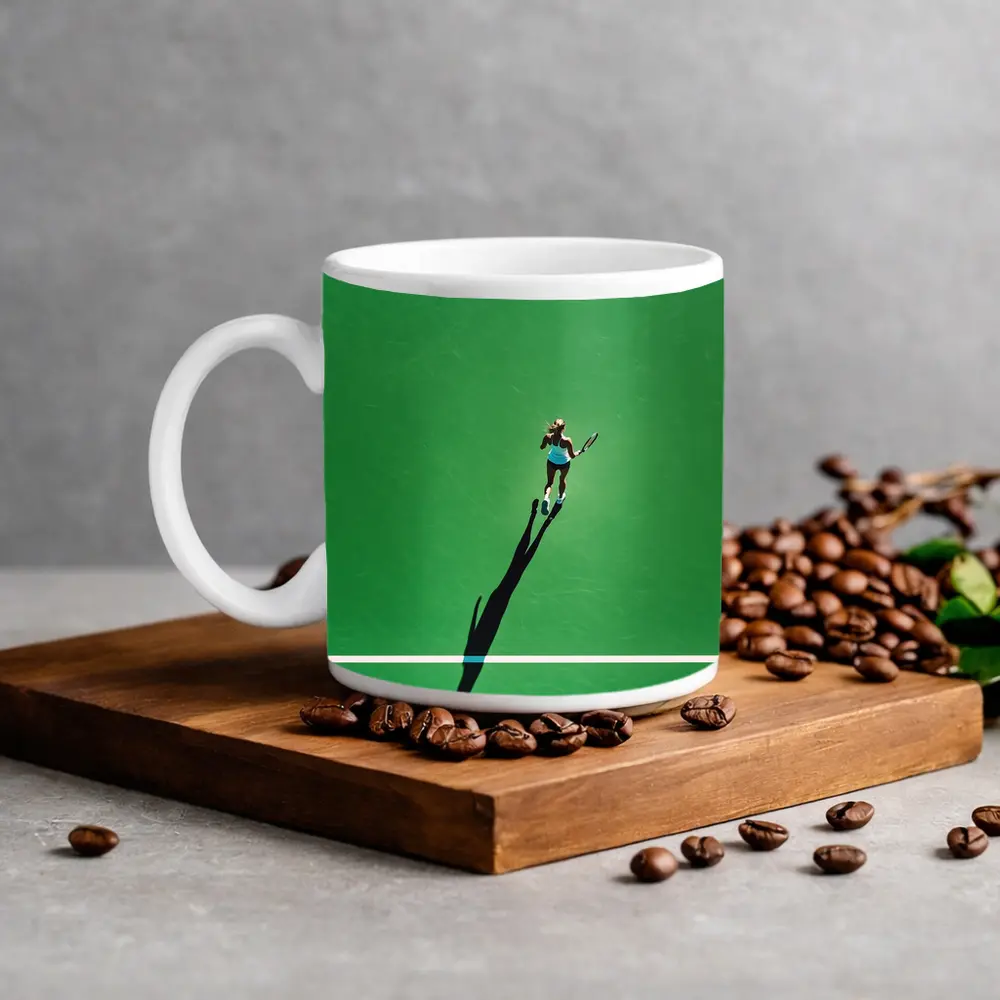 Tennis Player Aerial View Green Court – Mugs