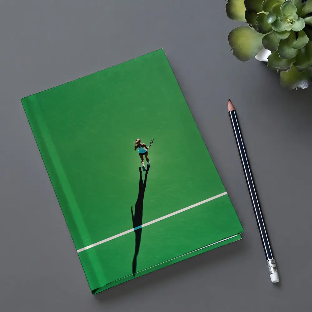 Tennis Player Aerial View Green Court – Notebooks