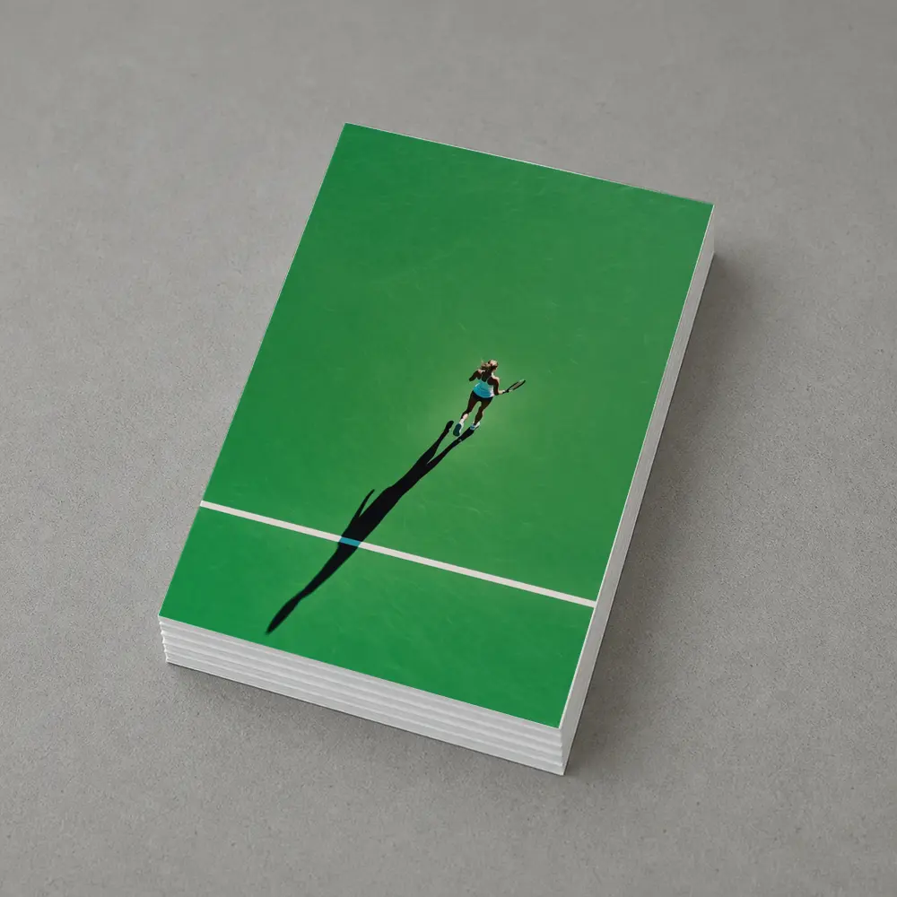 Tennis Player Aerial View Green Court – Postcards