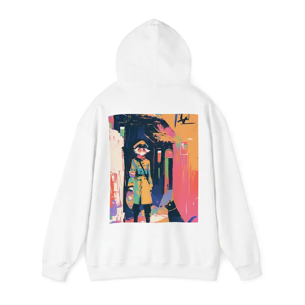 Anime Girl Black Cat Colorful Street Scene – Hoodies