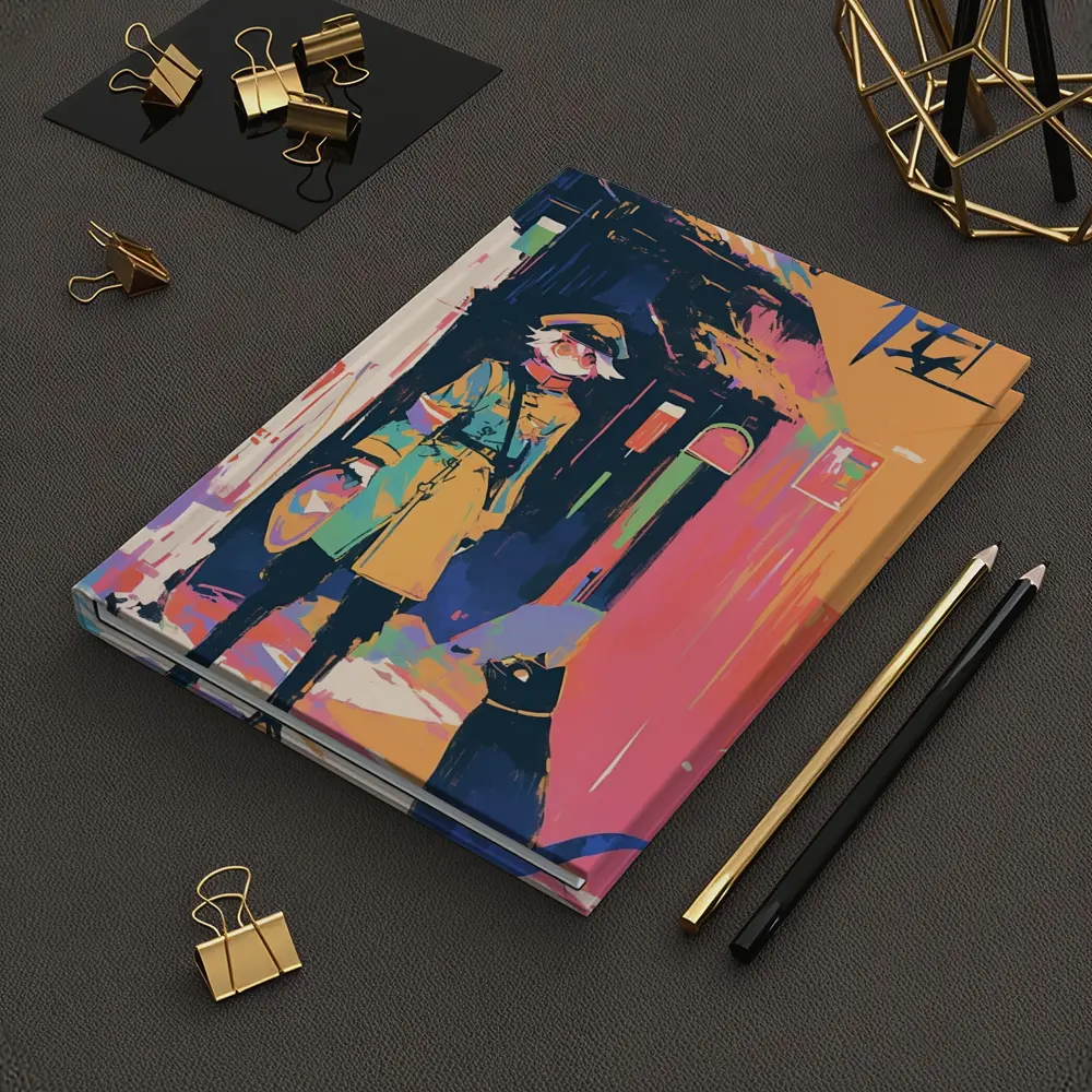 Anime Girl Black Cat Colorful Street Scene – Notebooks