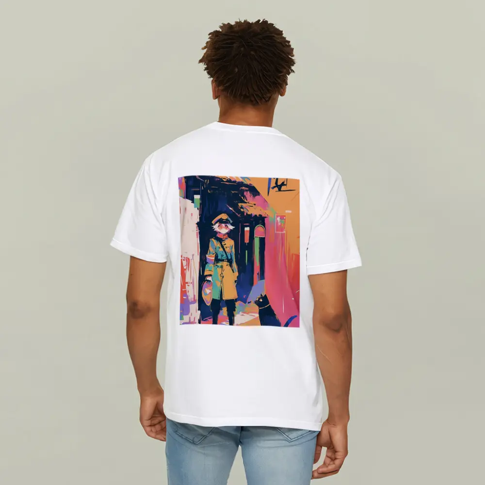 Anime Girl Black Cat Colorful Street Scene – T-Shirts