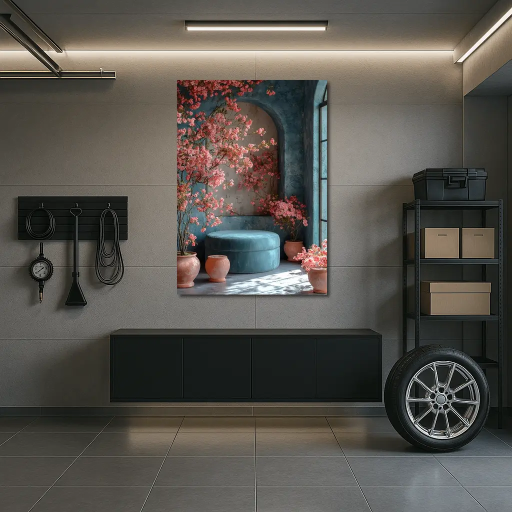 Pink Blossoms Teal Room Cozy Interior – Wall Art