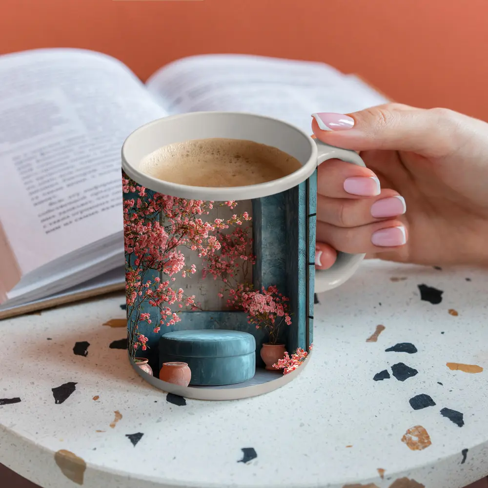 Pink Blossoms Teal Room Cozy Interior – Mugs