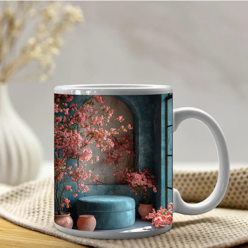 Pink Blossoms Teal Room Cozy Interior – Mugs