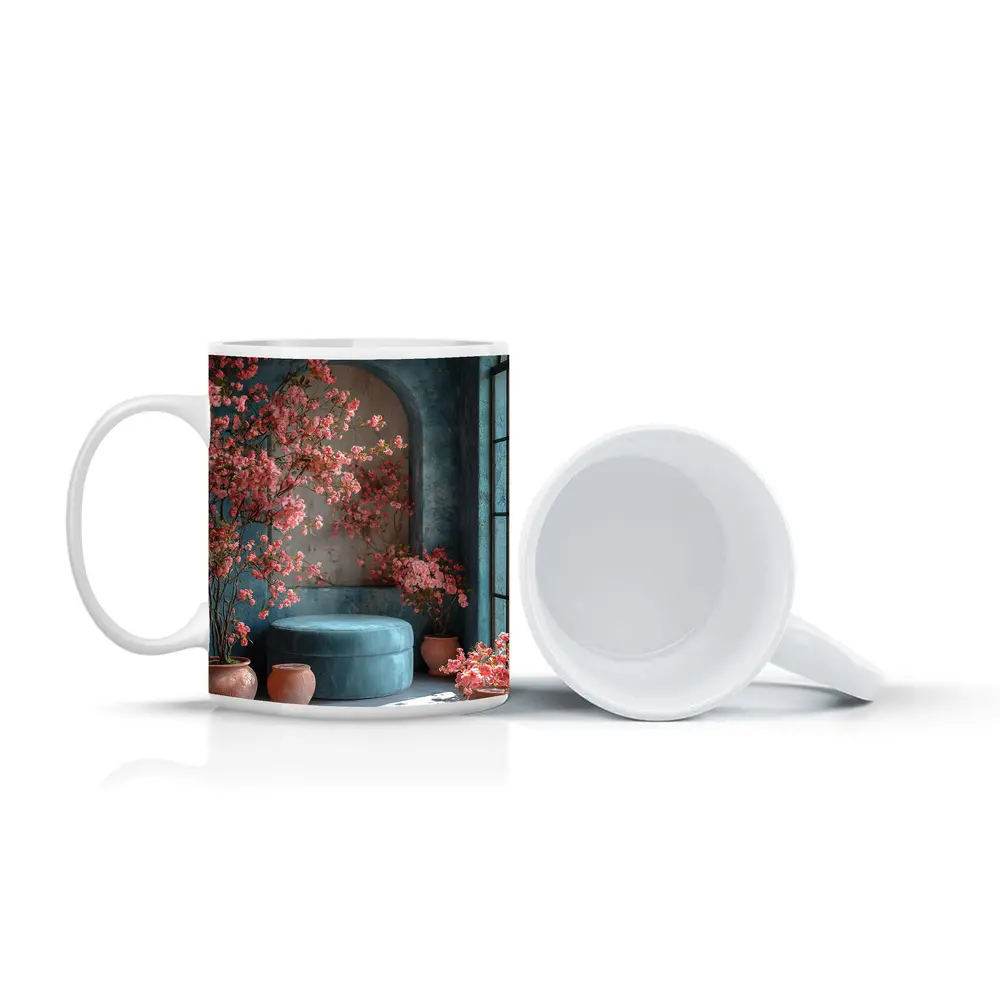 Pink Blossoms Teal Room Cozy Interior – Mugs