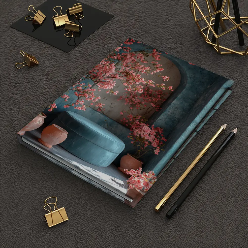 Pink Blossoms Teal Room Cozy Interior – Notebooks
