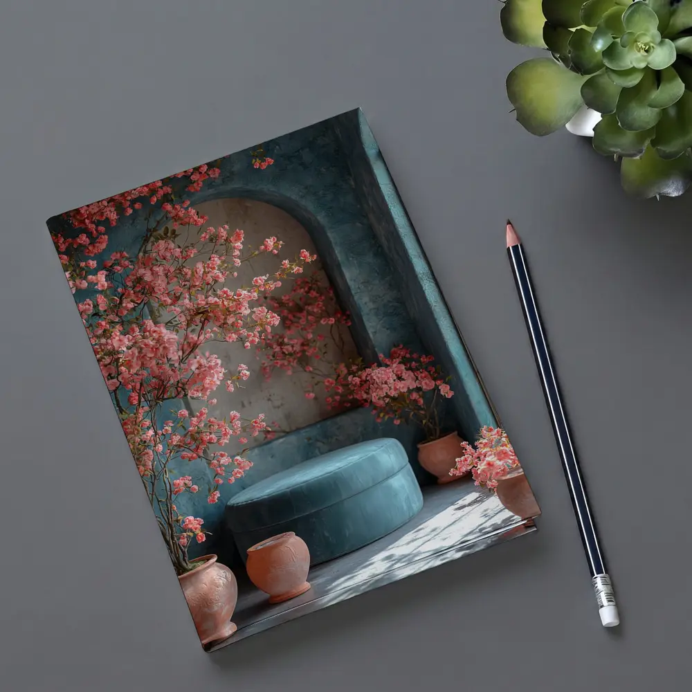 Pink Blossoms Teal Room Cozy Interior – Notebooks