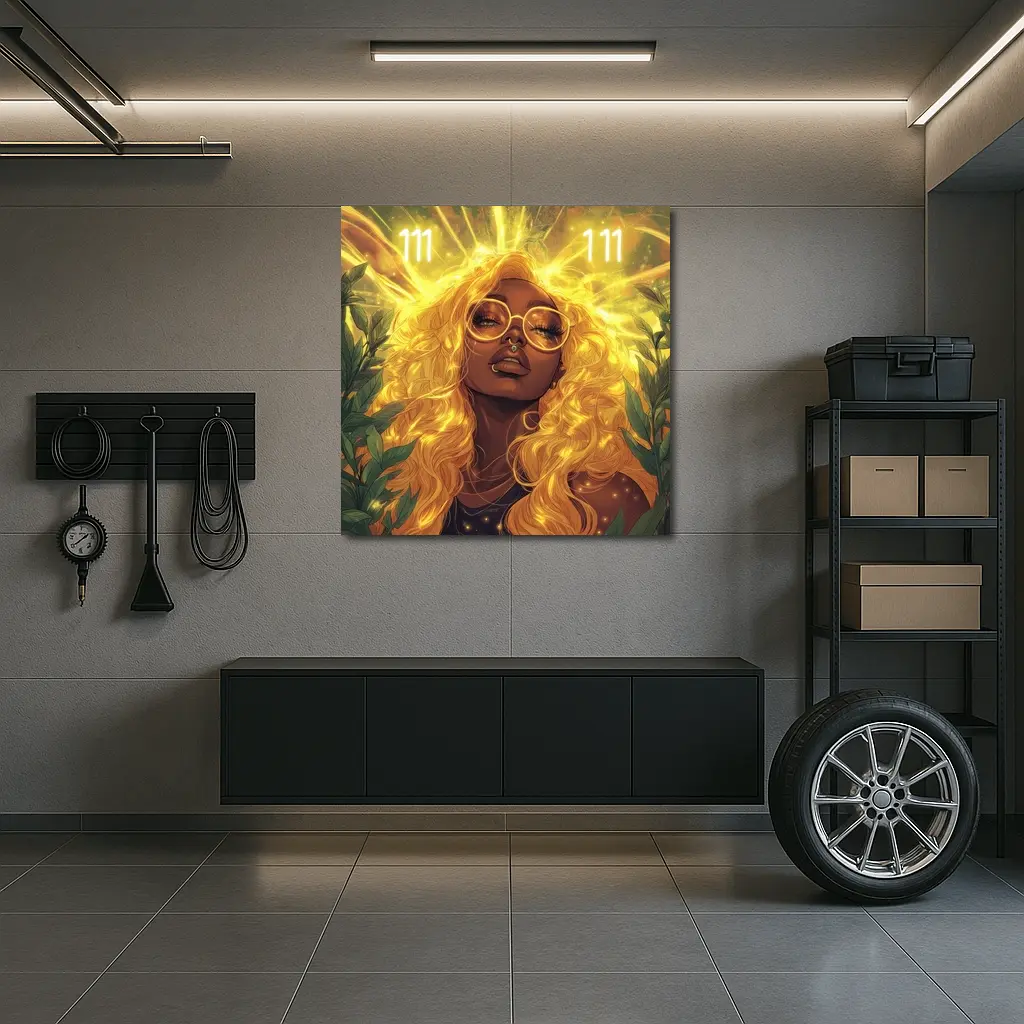 Golden Light Woman Anime Art Green Leaves – Wall Art