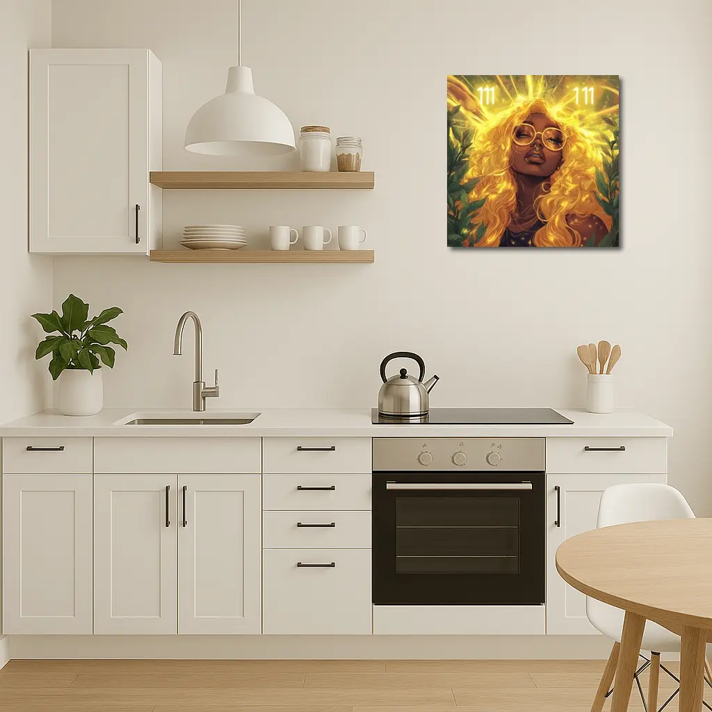 Golden Light Woman Anime Art Green Leaves – Wall Art
