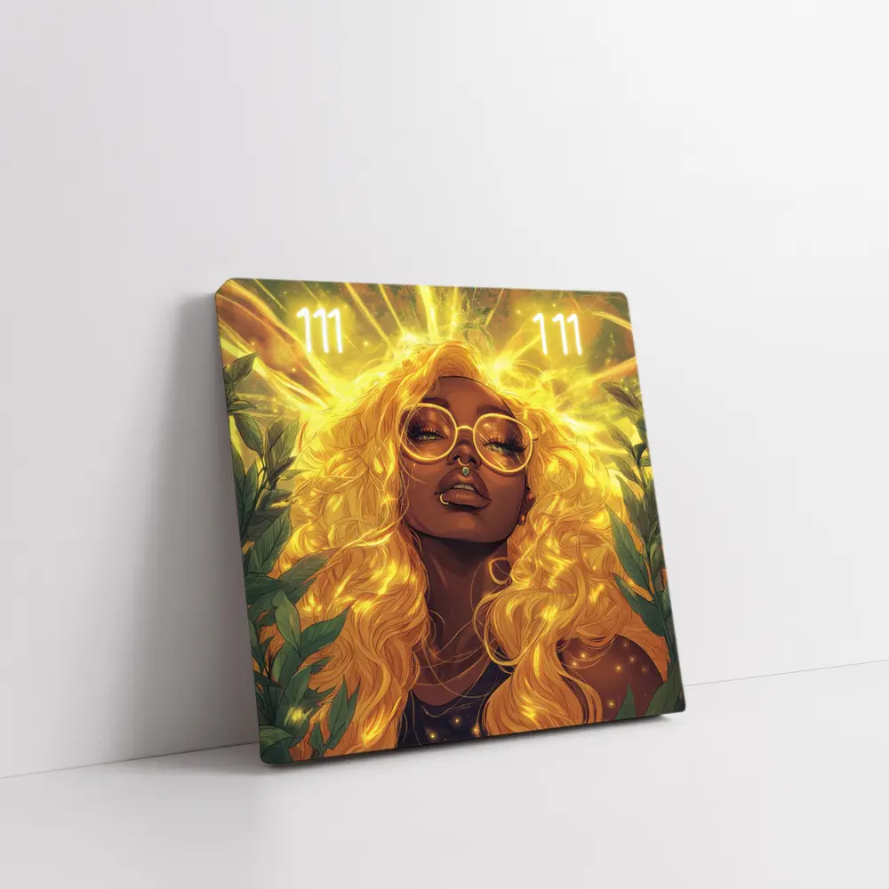 Golden Light Woman Anime Art Green Leaves – Wall Art