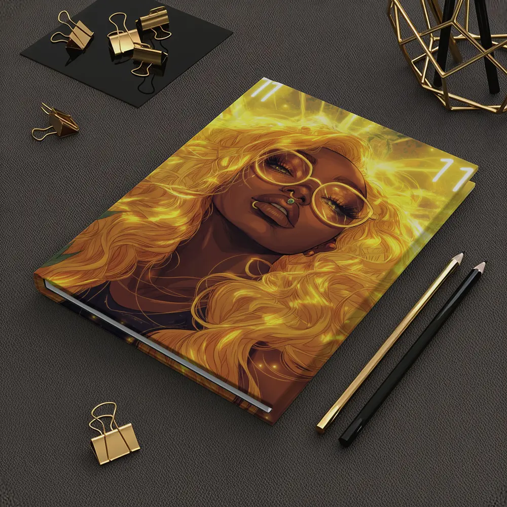 Golden Light Woman Anime Art Green Leaves – Notebooks