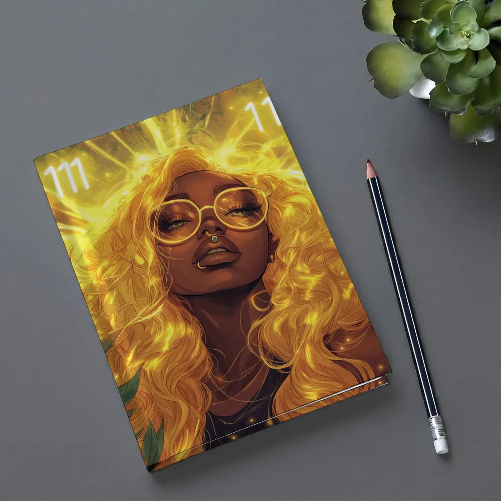 Golden Light Woman Anime Art Green Leaves – Notebooks