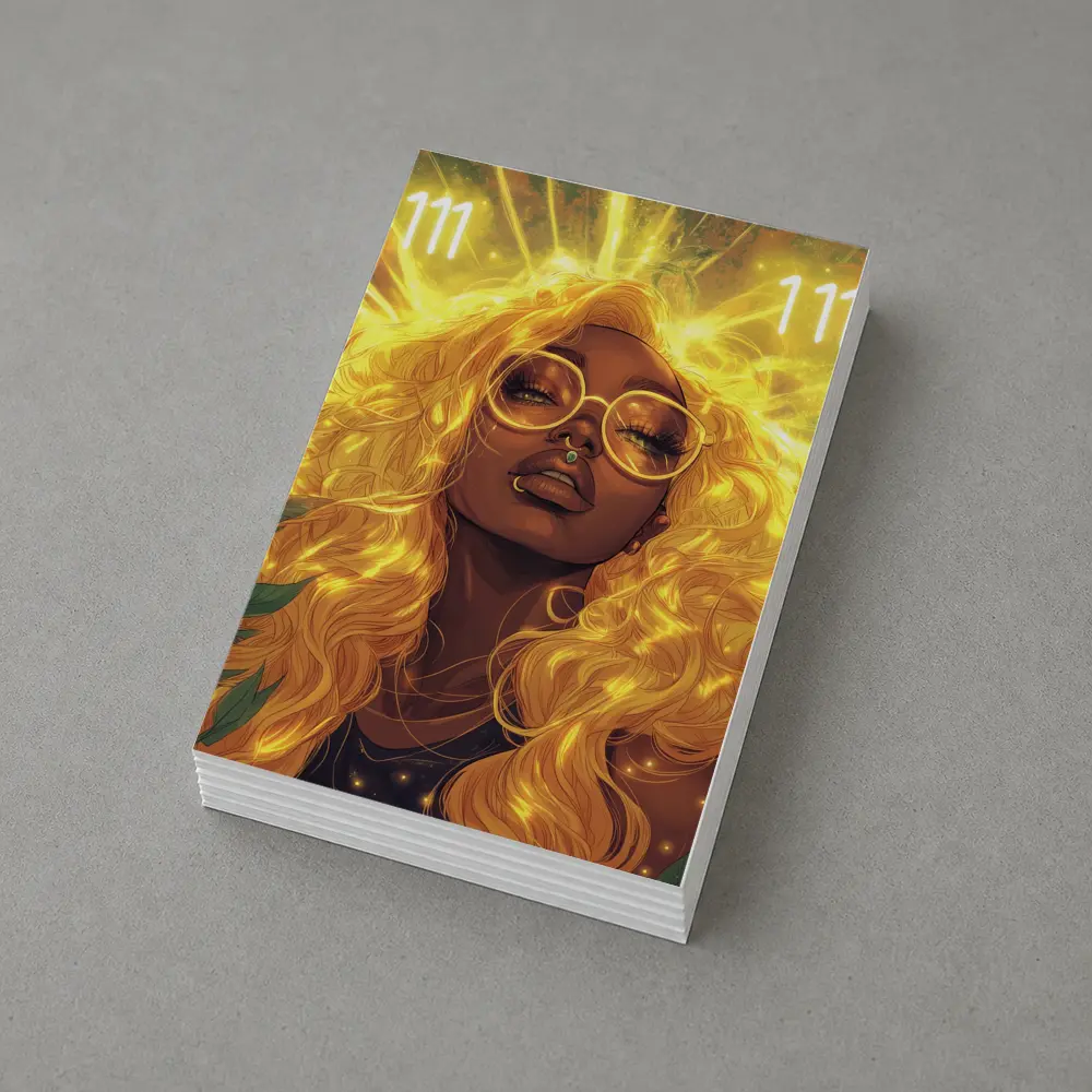 Golden Light Woman Anime Art Green Leaves – Postcards
