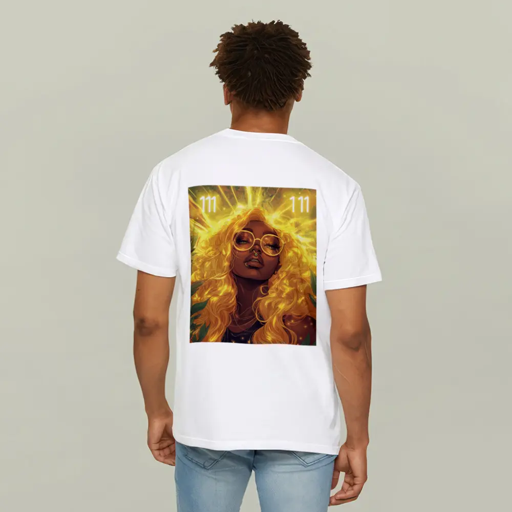 Golden Light Woman Anime Art Green Leaves – T-Shirts