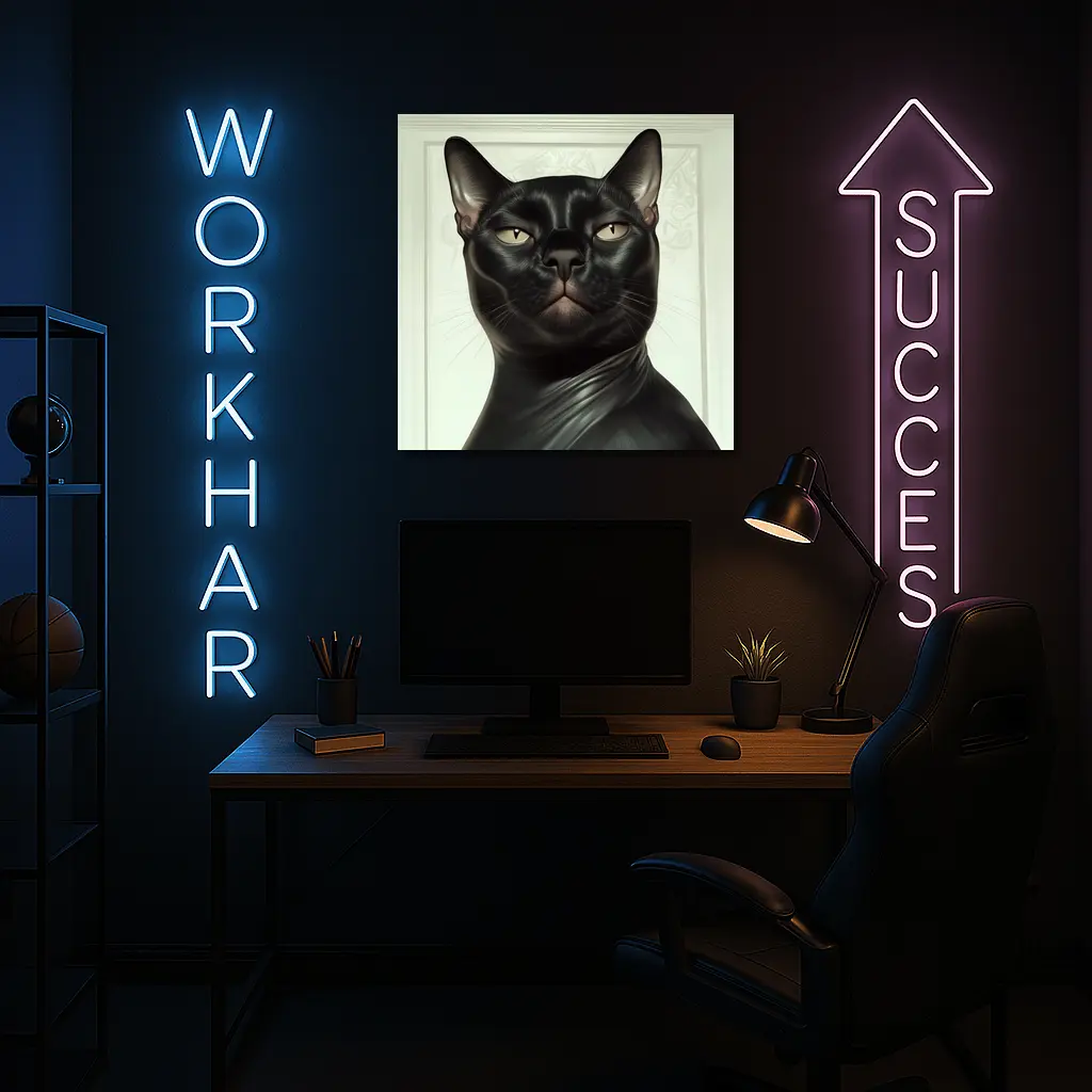 Black Burmese Cat Portrait White Background – Wall Art