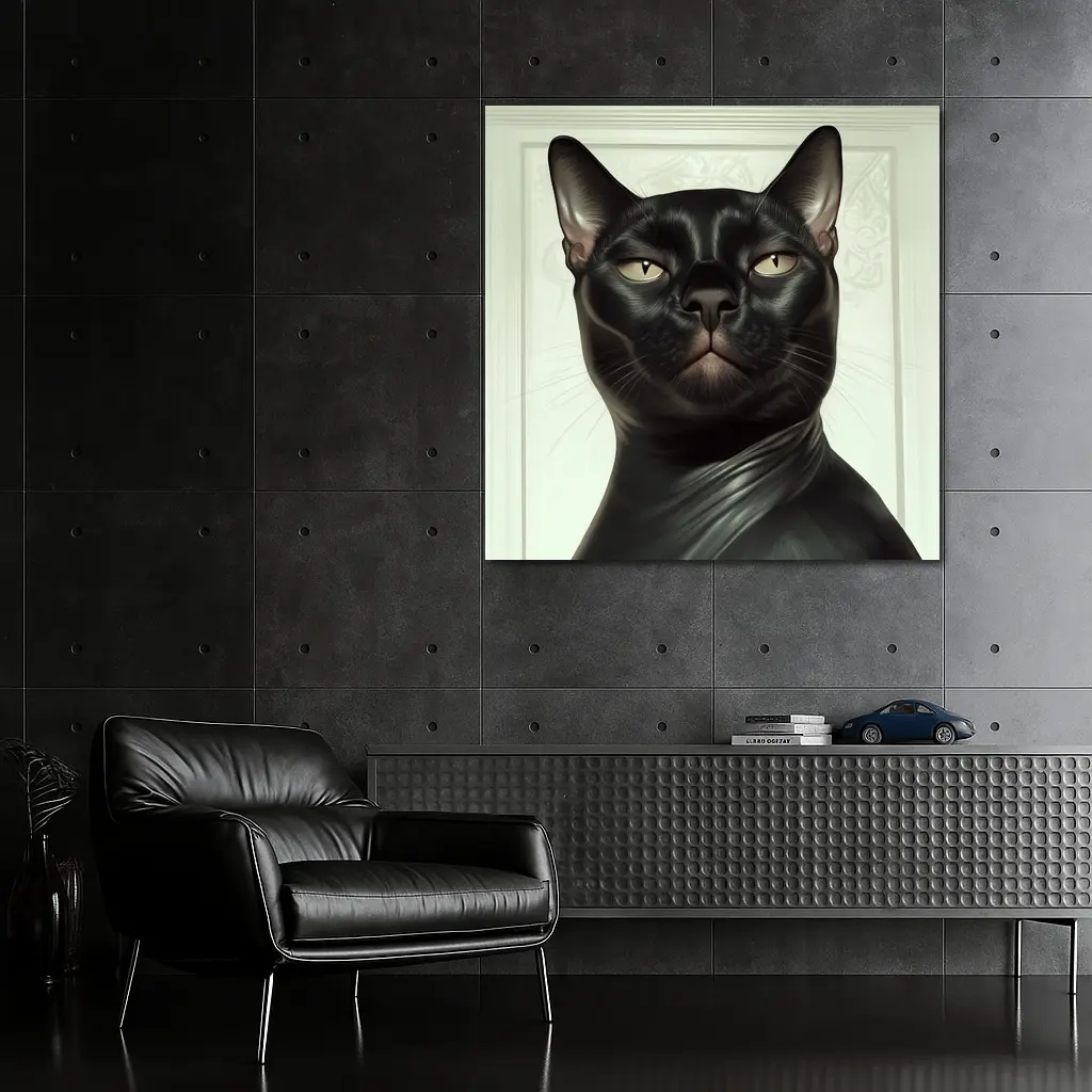 Black Burmese Cat Portrait White Background – Wall Art