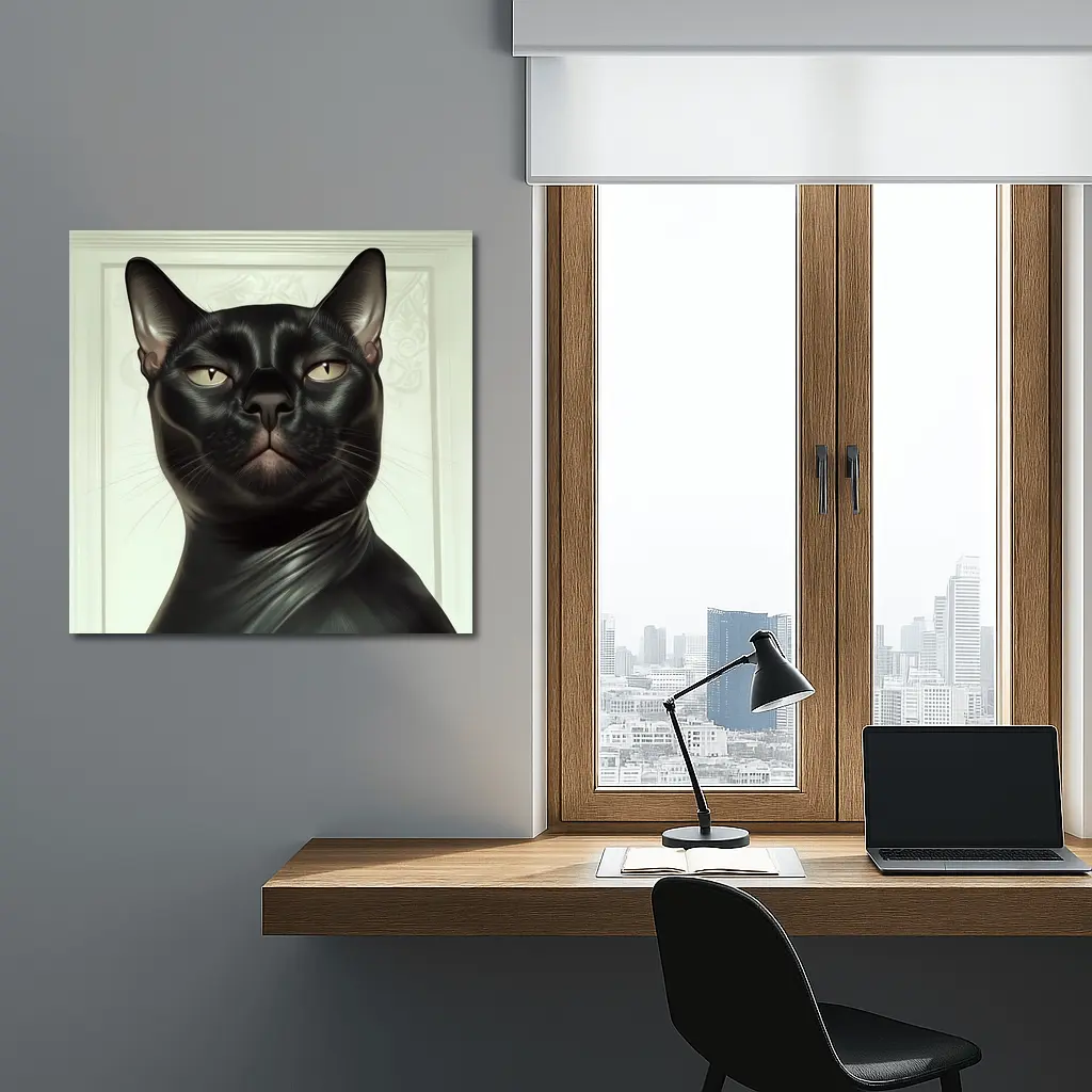 Black Burmese Cat Portrait White Background – Wall Art