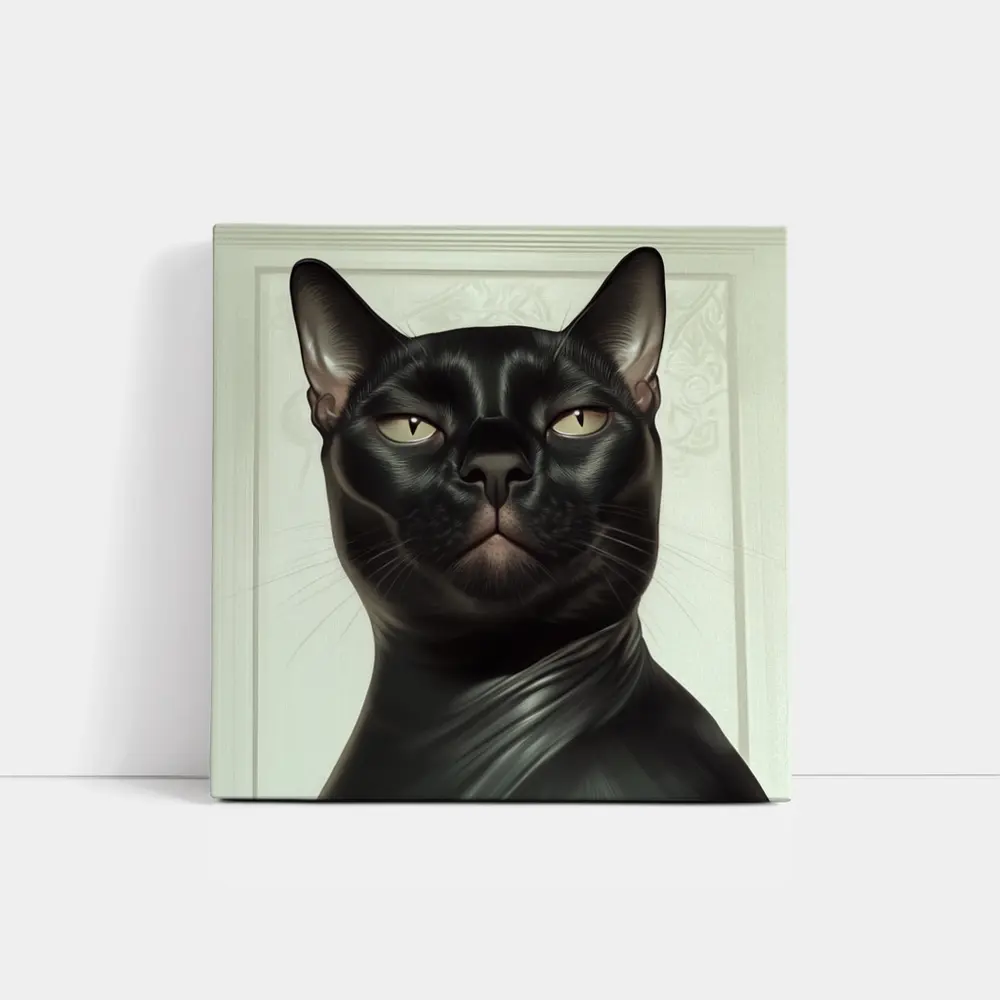 Black Burmese Cat Portrait White Background – Wall Art