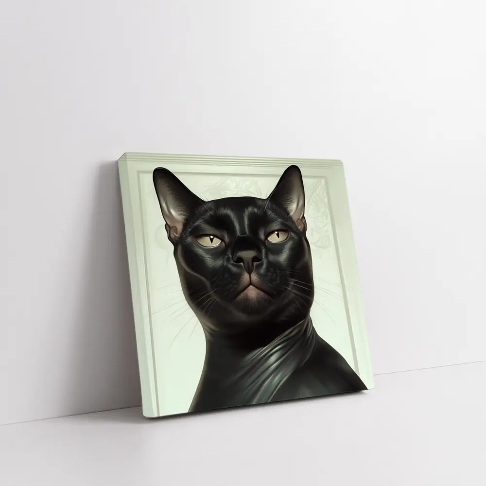 Black Burmese Cat Portrait White Background – Wall Art