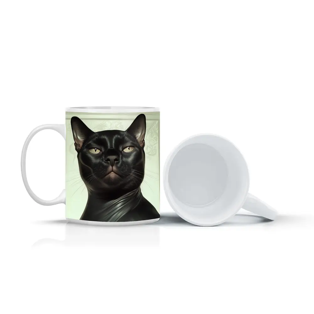 Black Burmese Cat Portrait White Background – Mugs